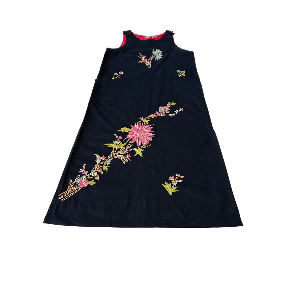 Take Two Clothing Company Dress 100% Cotton Black Maxi Embroidered Sz. L Pockets